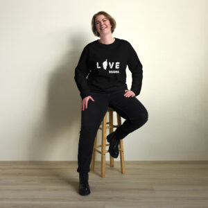 Sweat col rond imprimé noir Love Mama