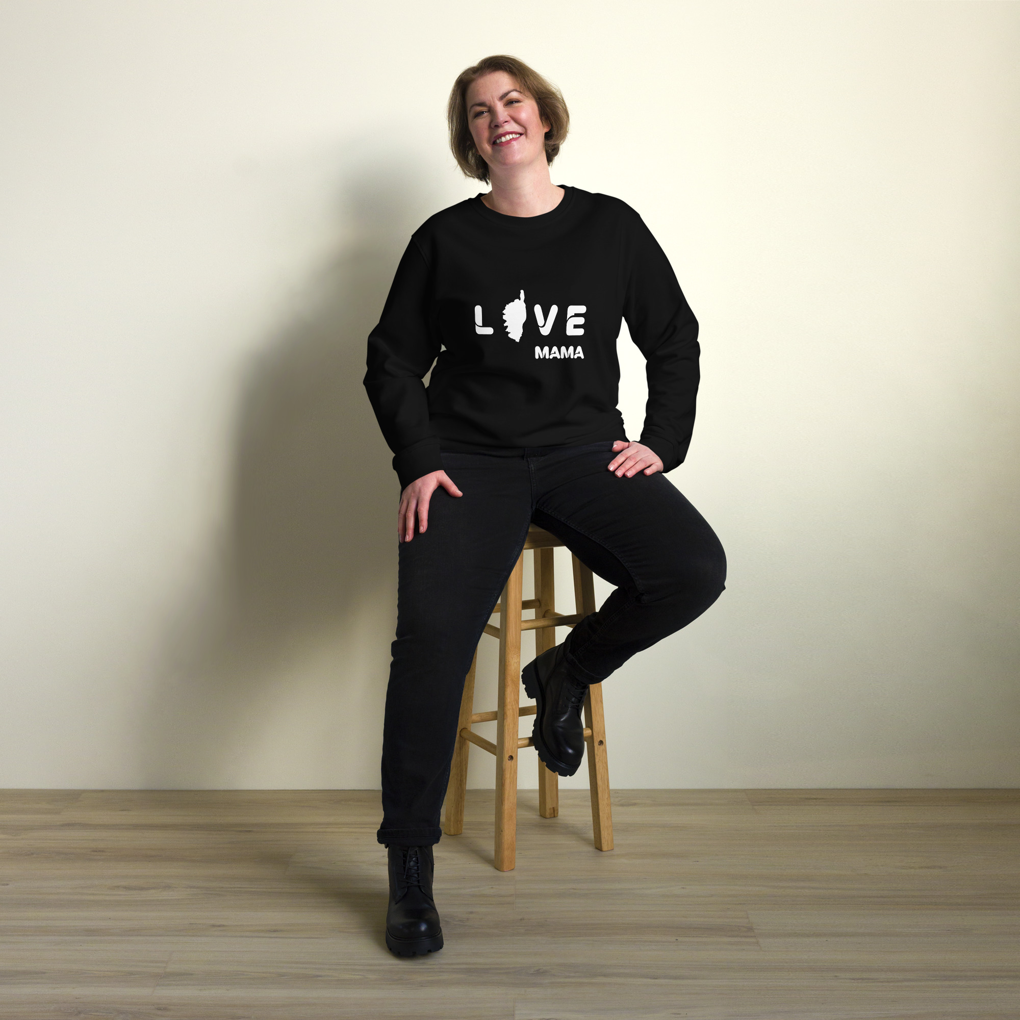 Sweat col rond imprimé noir Love Mama